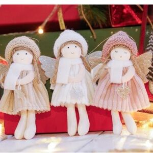 9 Christmas Tree Hanging Decoration Girl Angel pink, plaid, lace& corduroy dolls